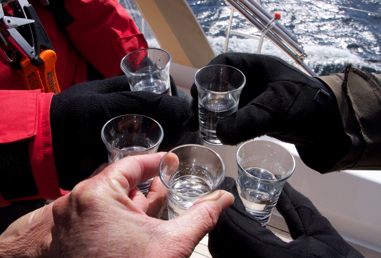 140624 4 A nip of contra for the crew and Neptune for the Arctic Circle Crossing